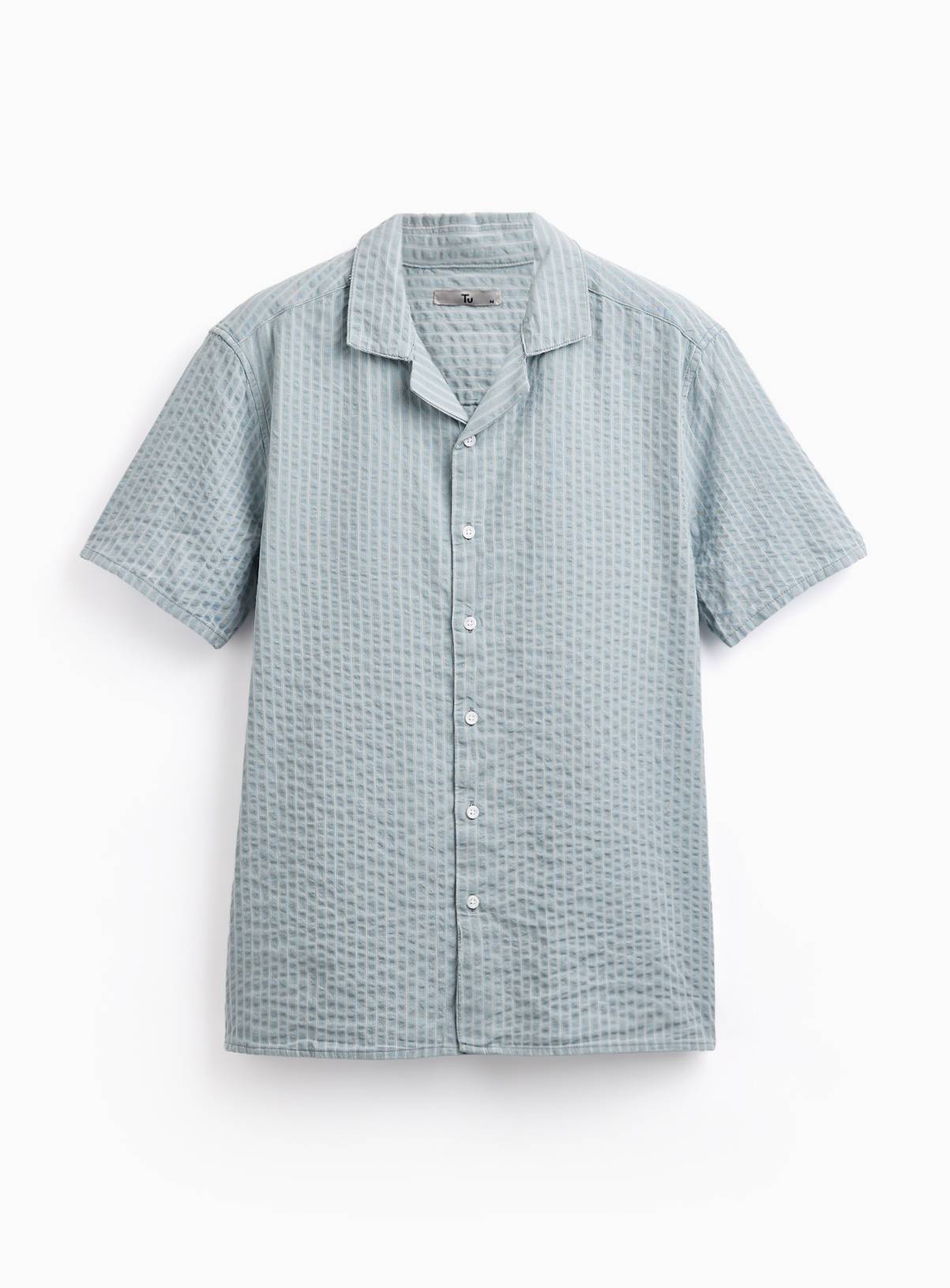 Light Blue Stripe Print Seersucker Revere Neck Shirt XXXL - Image 3